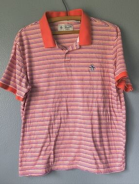 Original Penguin Coral and White Striped Polo